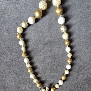 Gold and White Beaded Women's Necklace